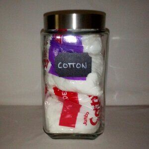 Large Glass Cotton Ball Jar w/ Lid with (200) Cotton Balls